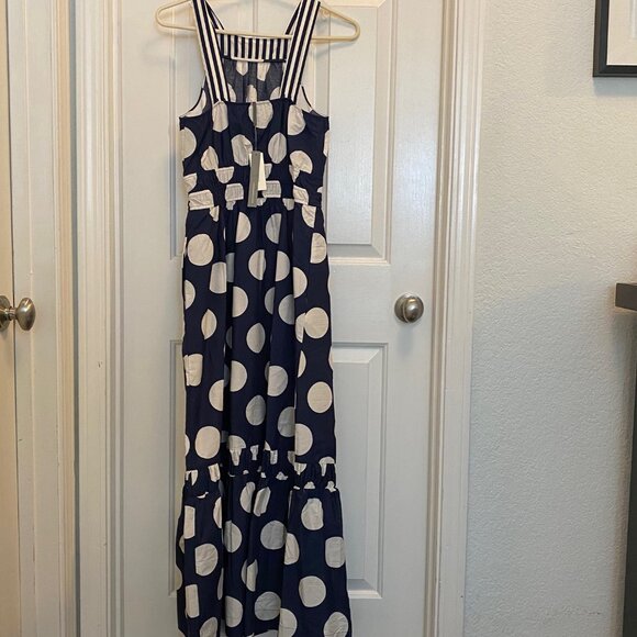 nwt Anthropologie Somerset Maxi Dress: Poplin Halter Navy White polka dots - Picture 2 of 4